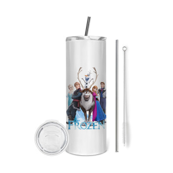 Frozen, Eco friendly stainless steel tumbler 600ml, with metal straw & cleaning brush