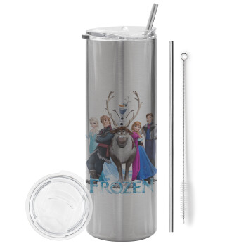 Frozen, Eco friendly stainless steel Silver tumbler 600ml, with metal straw & cleaning brush