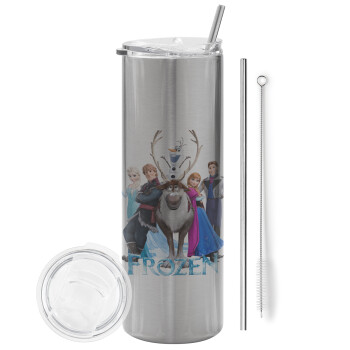 Frozen, Tumbler stainless steel Silver 600ml, with metal straw & cleaning brush