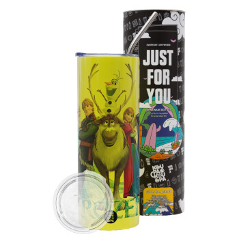 Frozen, Neon Yellow Travel Tumbler, with metal straw (Stainless steel 304 Food grade, BPA free, 600ml)