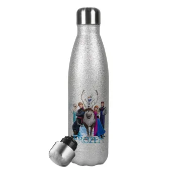 Frozen, Metallic Glitter Silver Thermos Flask (Stainless steel), double-walled, 500ml