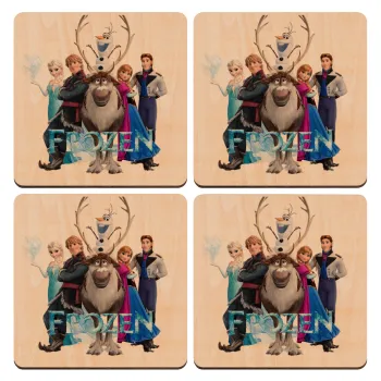 Frozen, ΣΕΤ x4 Σουβέρ ξύλινα τετράγωνα plywood (9cm)