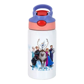 Frozen, Children's hot water bottle, stainless steel, with safety straw, pink/purple (350ml)