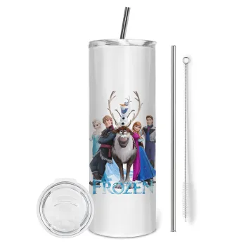 Frozen, Tumbler ποτήρι θερμό από ανοξείδωτο ατσάλι 600ml, με μεταλλικό καλαμάκι & βούρτσα καθαρισμού