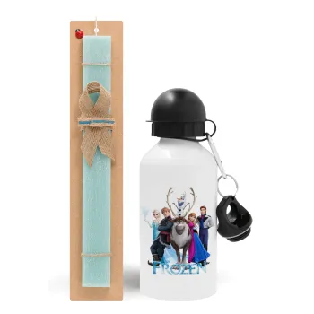 Frozen, Πασχαλινή Λαμπάδα με παγούρι μεταλλικό αλουμινίου (500ml) & λαμπάδα αρωματική πλακέ (30cm) (ΤΙΡΚΟΥΑΖ)