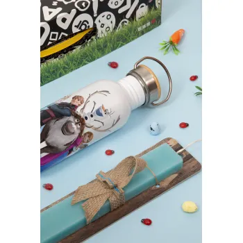 Frozen, Πασχαλινή Λαμπάδα με παγούρι μεταλλικό (620ml, stainless steel) & κερί αρωματικό πλακέ (30cm) (ΤΙΡΚΟΥΑΖ)