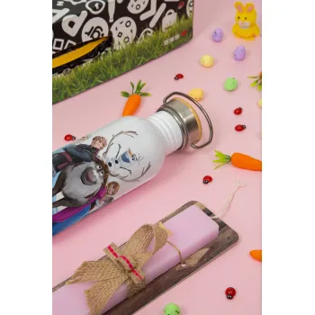 Frozen, Πασχαλινή Λαμπάδα με παγούρι μεταλλικό (620ml, stainless steel) & κερί αρωματικό πλακέ (30cm) (ΡΟΖ)