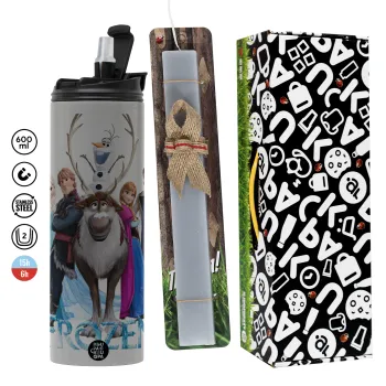Frozen, Πασχαλινή Λαμπάδα με Travel Tumbler θερμό (600ml, BPA free) & κερί αρωματικό πλακέ (30cm) (ΓΚΡΙ)