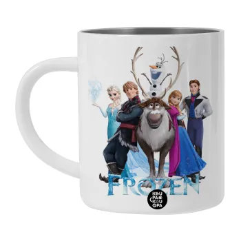 Frozen, Λευκή Ανοξείδωτη Μεταλλική Κούπα 450ml - Διπλού Τοιχώματος 