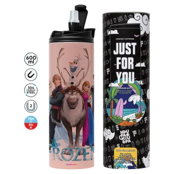 Frozen, Tumbler ποτήρι θερμό ΡΟΖ από ανοξείδωτο ατσάλι 600ml