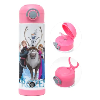 Frozen, Children's hot water bottle, stainless steel, with safety straw, PINK (500ml)