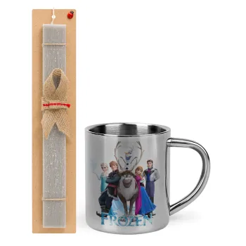 Frozen, Πασχαλινή Λαμπάδα με μεταλλική κούπα θερμό (300ml) & κερί αρωματικό πλακέ (30cm) (ΓΚΡΙ)