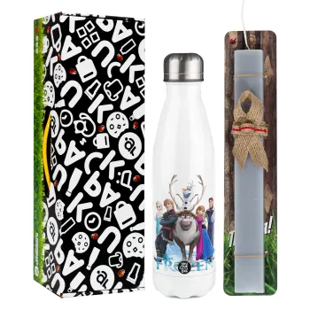 Frozen, Easter candle, metallic white thermos bottle (500ml) & aromatic flat candle (30cm) (GRAY)