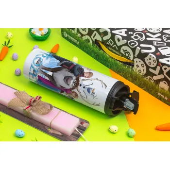 Frozen, Πασχαλινή Λαμπάδα με Travel Tumbler θερμό με διπλό καπάκι (600ml, BPA free) & κερί αρωματικό πλακέ (30cm) (ΡΟΖ)
