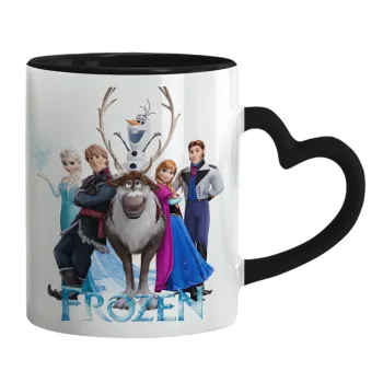 Frozen, Mug heart black handle, ceramic, 330ml