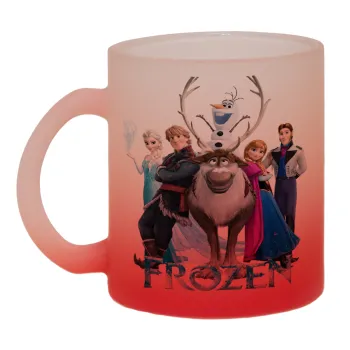 Frozen, Κούπα γυάλινη δίχρωμη με βάση το κόκκινο ματ, 330ml