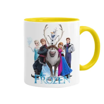Frozen, Κούπα χρωματιστή κίτρινη, κεραμική, 330ml