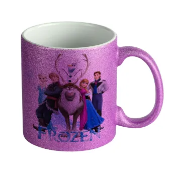 Frozen, Κούπα Μωβ Glitter που γυαλίζει, κεραμική, 330ml