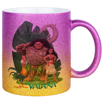 Vaiana, Κούπα Χρυσή/Ροζ Glitter, κεραμική, 330ml