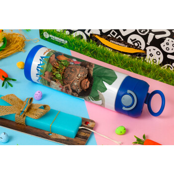 Vaiana, Easter candle, Childrens hot water bottle, stainless steel, with safety straw, BLUE (500ml)