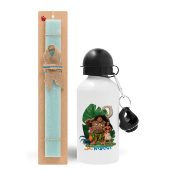 Vaiana, Easter Set, metallic aluminum water bottle (500ml) & scented flat candle (30cm) (TURQUOISE)
