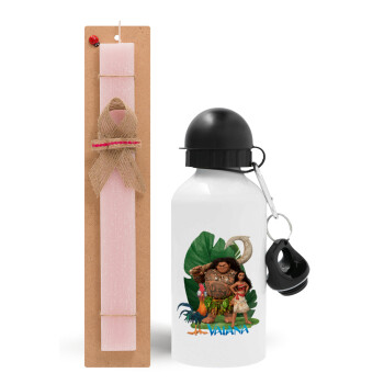 Vaiana, Easter Set, metallic aluminum bottle (500ml) & aromatic flat Easter candle (30cm) (PINK)