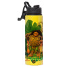 Metallic water bottle with safety lid, 850ml aluminum
