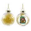 Transparent Christmas tree ball ornament with gold filling 8cm