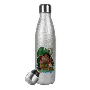 Vaiana, Metallic Glitter Silver Thermos Flask (Stainless steel), double-walled, 500ml