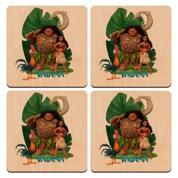 Vaiana, ΣΕΤ x4 Σουβέρ ξύλινα τετράγωνα plywood (9cm)