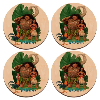 Vaiana, ΣΕΤ x4 Σουβέρ ξύλινα στρογγυλά plywood (9cm)