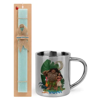 Vaiana, Easter Set, metallic thermal cup (300ml) & aromatic flat Easter candle (30cm) (TURQUOISE)
