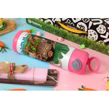 Vaiana, Πασχαλινή Λαμπάδα με Παιδικό παγούρι θερμό, ανοξείδωτο, με καλαμάκι ασφαλείας, ΡΟΖ (500ml)