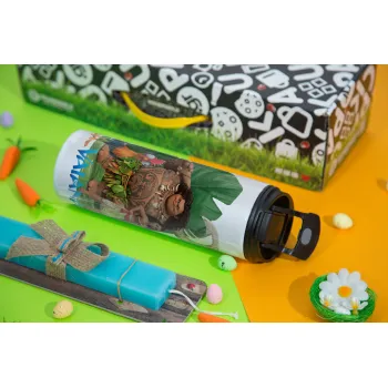 Vaiana, Easter candle,Travel Tumbler 2 Lids, with metal straw & cleaning brush & aromatic flat candle (30cm) (BLUE)