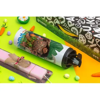 Vaiana, Πασχαλινή Λαμπάδα με Travel Tumbler θερμό με διπλό καπάκι (600ml, BPA free) & κερί αρωματικό πλακέ (30cm) (ΡΟΖ)