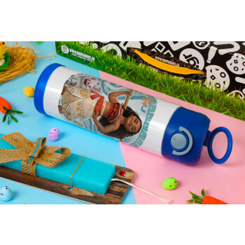 Moana, Easter candle, Childrens hot water bottle, stainless steel, with safety straw, BLUE (500ml)