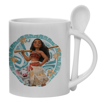 Moana, Ceramic coffee mug with Spoon, 330ml (1pcs)