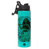 Metallic water bottle with safety lid, 850ml aluminum