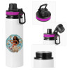 Metallic water bottle with safety lid, 850ml aluminum