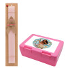 Easter Set, children's snack container PINK & scented flat Easter candle (30cm) (PINK)