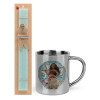 Easter Set, metallic thermal cup (300ml) & aromatic flat Easter candle (30cm) (TURQUOISE)