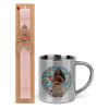 Easter Set, metallic thermal cup (300ml) & aromatic flat Easter candle (30cm) (PINK)