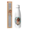 Easter Set, metallic stainless thermos bottle (500ml) & scented flat Easter candle (30cm) (GRAY)