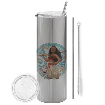 Moana, Tumbler stainless steel Silver 600ml, with metal straw & cleaning brush