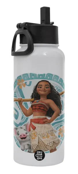 Moana — Metal mug thermo White with Straw and Spout Lid (Stainless steel), double wall, 950ml