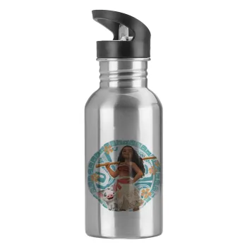Moana, Water bottle Silver with straw, stainless steel 600ml