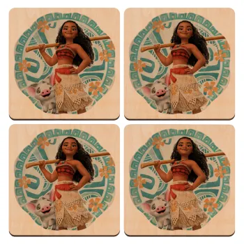 Moana, ΣΕΤ x4 Σουβέρ ξύλινα τετράγωνα plywood (9cm)