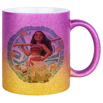 Moana, Κούπα Χρυσή/Ροζ Glitter, κεραμική, 330ml