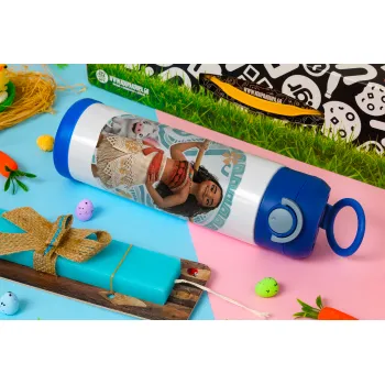 Moana, Πασχαλινή Λαμπάδα με Παιδικό παγούρι θερμό, ανοξείδωτο, με καλαμάκι ασφαλείας, ΜΠΛΕ (500ml)