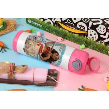 Moana, Πασχαλινή Λαμπάδα με Παιδικό παγούρι θερμό, ανοξείδωτο, με καλαμάκι ασφαλείας, ΡΟΖ (500ml)